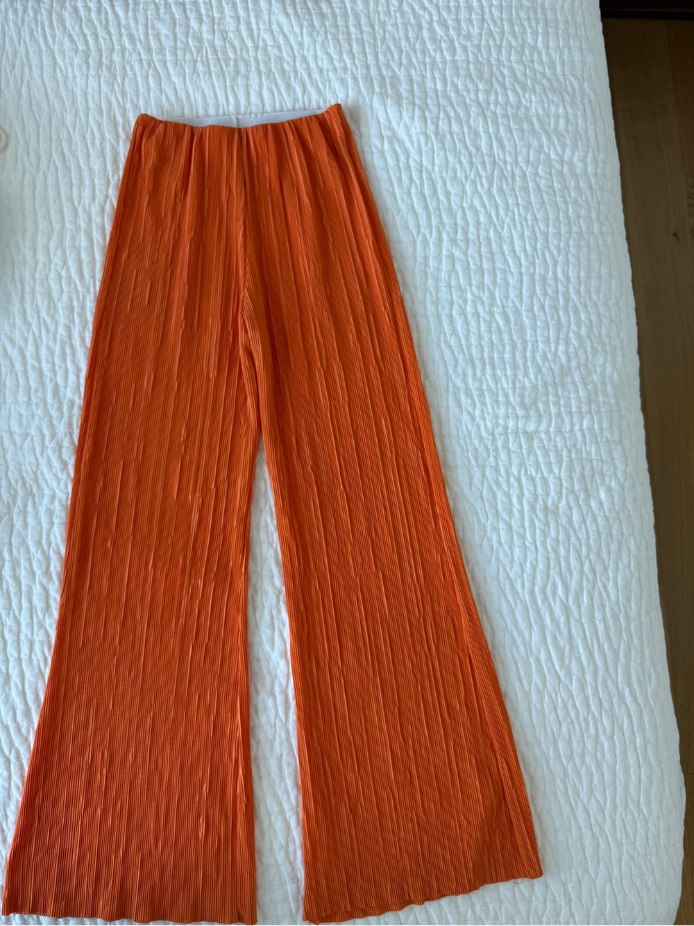 storets Orange Pleated Wide-Leg Pants